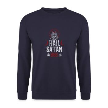 666 Hail Satan - Böse Ziege Baphomet Goth - Unisex Pullover - Navy - Vorne - Alina (178cm) & Michal (187cm)