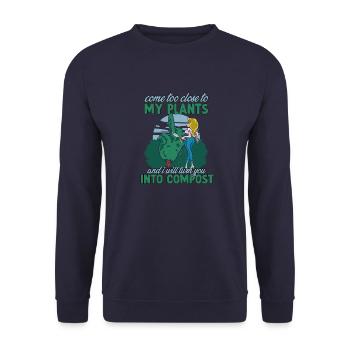 Ich mach dich zu Kompost Gärtner Spruch Garten - Unisex Pullover - Navy - Vorne - Alina (178cm) & Michal (187cm)