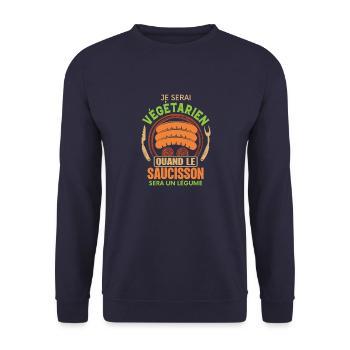 Carnivore Je serai végétarien quand le saucisson - Sweat-shirt Unisexe - marine - Devant - Alina (178cm) & Michal (187cm)