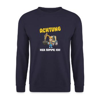 Lustiges Bagger Geschenk - Jungen Bagger - Unisex Pullover - Navy - Vorne - Alina (178cm) & Michal (187cm)