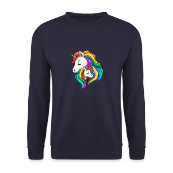 Mamacorn - Geliebte Mutter-Tochter-Baby-Einhörner - Unisex Pullover - Navy - Vorne - Alina (178cm) & Michal (187cm)