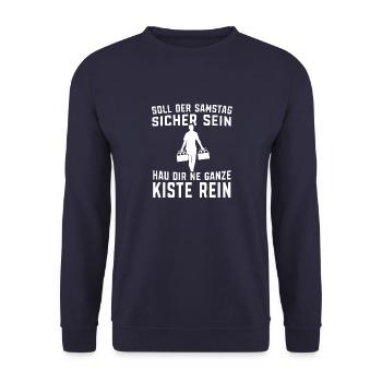 Ich zieh mir ein Kasten rein Biertrinker lustige - Unisex Pullover - Navy - Vorne - Alina (178cm) & Michal (187cm)