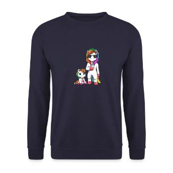 Cool Mamacorn Mutter Baby Mädchen Einhörner - Unisex Pullover - Navy - Vorne - Alina (178cm) & Michal (187cm)