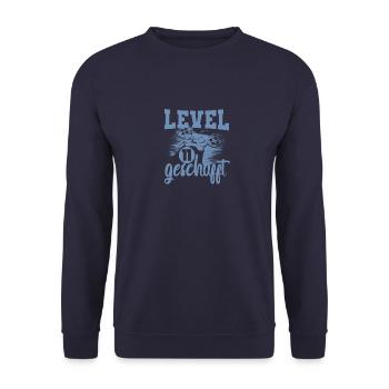 Geburtstag 11 Jahre Jungn Level 11 geschafft - Unisex Pullover - Navy - Vorne - Alina (178cm) & Michal (187cm)