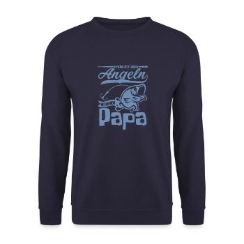 Angeln mit Papa Ich wäre jetzt lieber Angeln mit - Unisex Pullover - Navy - Vorne - Alina (178cm) & Michal (187cm)