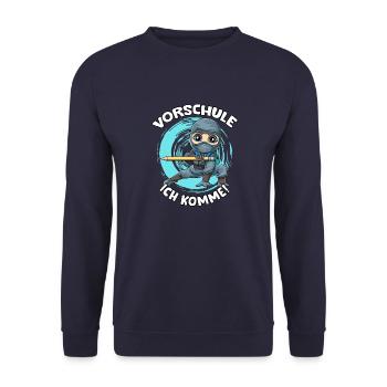 Ninja Shirt Junge - Vorschule Ich Komme - Unisex Pullover - Navy - Vorne - Alina (178cm) & Michal (187cm)