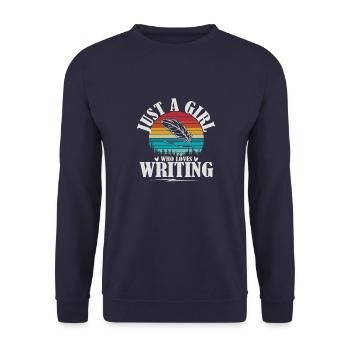 Retro Nur ein Mädchen, das es liebt, lustig zu schreiben - Unisex Pullover - Navy - Vorne - Alina (178cm) & Michal (187cm)
