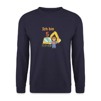 5 Geburtstag Bagger T-Shirt Junge - 5 Jahre - Unisex Pullover - Navy - Vorne - Alina (178cm) & Michal (187cm)