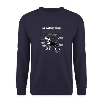Bullterrier Anatomie witziges Hundehalter Hunde - Unisex Pullover - Navy - Vorne - Alina (178cm) & Michal (187cm)