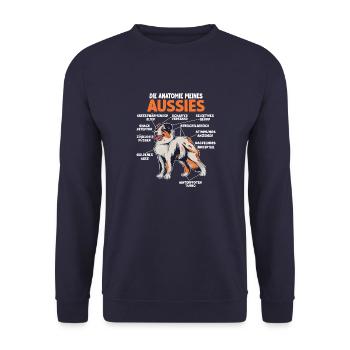 Australian Shepherd Aussie Anatomie Aussie - Unisex Pullover - Navy - Vorne - Alina (178cm) & Michal (187cm)