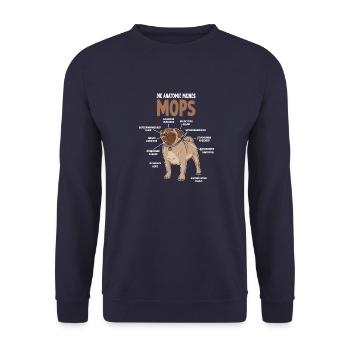 Mops Anatomie lustiges Hundehalter Pug Gassi - Unisex Pullover - Navy - Vorne - Alina (178cm) & Michal (187cm)