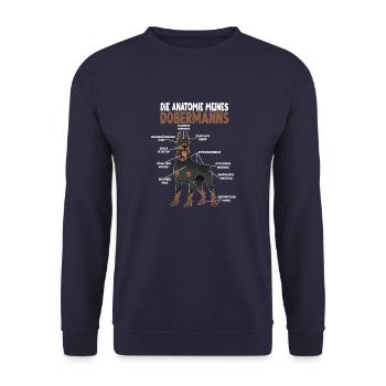 Dobermann Anatomie lustiges Hundehalter Gassi - Unisex Pullover - Navy - Vorne - Alina (178cm) & Michal (187cm)