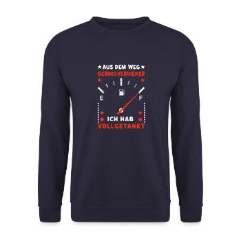 Tanken lustige Sprüche Geringverdiener Geschenk - Unisex Pullover - Navy - Vorne - Alina (178cm) & Michal (187cm)