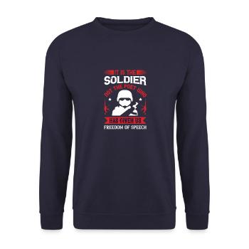 Es ist der Soldat, nicht der Dichter, der uns gegeben hat - Unisex Pullover - Navy - Vorne - Alina (178cm) & Michal (187cm)
