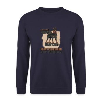 Dobermann Gassi Witziges Hundehalter Dobermann - Unisex Pullover - Navy - Vorne - Alina (178cm) & Michal (187cm)