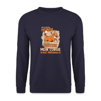 Corgi Gassi Witziges Hundehalter Welsh Corgi - Unisex Pullover - Navy - Vorne - Alina (178cm) & Michal (187cm)