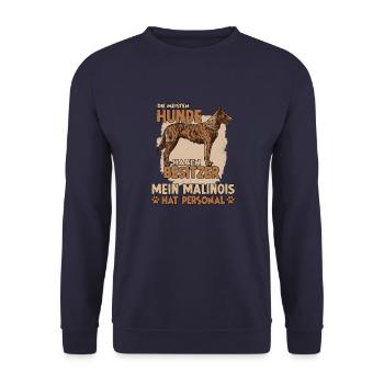 Malinois Gassi Witziges Belgischer Schäferhund - Unisex Pullover - Navy - Vorne - Alina (178cm) & Michal (187cm)