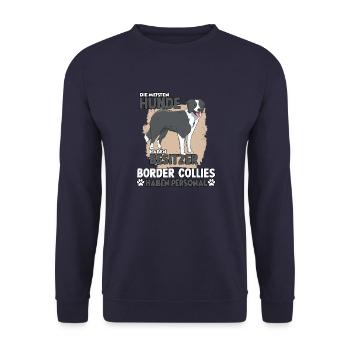 Border Collie Hundebesitzer lustiges Hunde Gassi - Unisex Pullover - Navy - Vorne - Alina (178cm) & Michal (187cm)