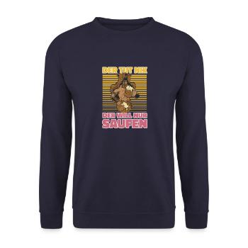 Saufender Barbar Bier Trinker- Lustiges Saufen - Unisex Pullover - Navy - Vorne - Alina (178cm) & Michal (187cm)