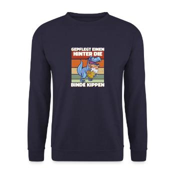 Saufen Bier Trinken - Lustiges Dinosaurier Saufen - Unisex Pullover - Navy - Vorne - Alina (178cm) & Michal (187cm)