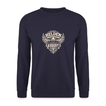 Echte Helden wurden im August geboren - Unisex Pullover - Navy - Vorne - Alina (178cm) & Michal (187cm)
