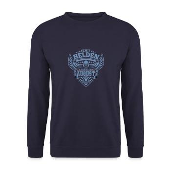 Echte Helden wurden im August geboren - Unisex Pullover - Navy - Vorne - Alina (178cm) & Michal (187cm)