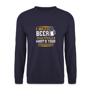 JE FAIS DE LA BIÈRE DISAPPEAAR QUEL EST VOTRE SUPERPOUVOIR - Sweat-shirt Unisexe - marine - Devant - Alina (178cm) & Michal (187cm)