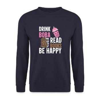 Bookaholic Leben Powered By Tee Blase Geschenke Id - Unisex Pullover - Navy - Vorne - Alina (178cm) & Michal (187cm)