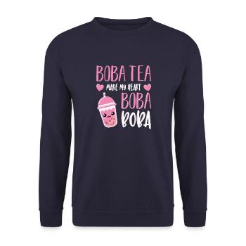 Powered By Tea Bubble Milk Tea Lovers Geschenkidee - Unisex Pullover - Navy - Vorne - Alina (178cm) & Michal (187cm)
