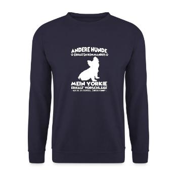 Motif de dressage de chien Yorkshire Terrier Propriétaire de chien - Sweat-shirt Unisexe - marine - Devant - Alina (178cm) & Michal (187cm)