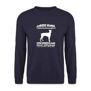 Funny Dog Training Motive Doberman Dog Owner - Unisex Sweatshirt - navy - Front - Alina (178cm) & Michal (187cm)