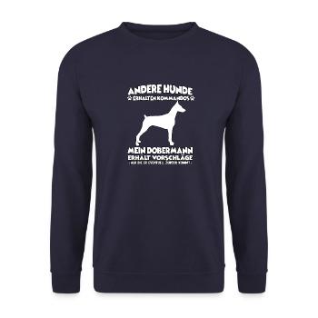 Funny Obedience Doberman Dog Training Dogs - Unisex Sweatshirt - navy - Front - Alina (178cm) & Michal (187cm)