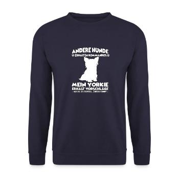 Drôle d’obéissance Yorkshire Terrier Dressage de chien - Sweat-shirt Unisexe - marine - Devant - Alina (178cm) & Michal (187cm)