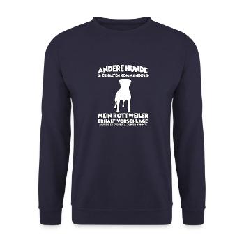 Cooles Hund Training Motiv Rottweiler Hundehalter - Unisex Pullover - Navy - Vorne - Alina (178cm) & Michal (187cm)