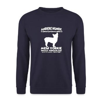 Witziges Yorkshire Terrier Hundetraining Hunde - Unisex Pullover - Navy - Vorne - Alina (178cm) & Michal (187cm)