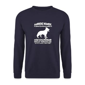 Witziges Schäferhund Hundetraining Hundebesitzer - Unisex Pullover - Navy - Vorne - Alina (178cm) & Michal (187cm)