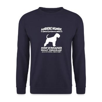 Witziges Schnauzer Hundetraining Hundebesitzer - Unisex Pullover - Navy - Vorne - Alina (178cm) & Michal (187cm)