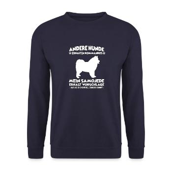 Witziges Samojede Hundetraining Hundebesitzer - Unisex Pullover - Navy - Vorne - Alina (178cm) & Michal (187cm)