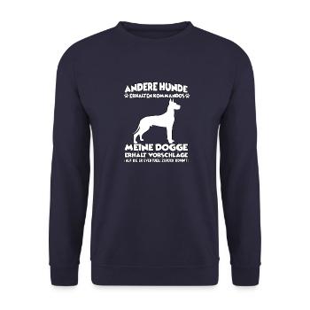 Witziges Doggen Hundetraining Hundebesitzer - Unisex Pullover - Navy - Vorne - Alina (178cm) & Michal (187cm)