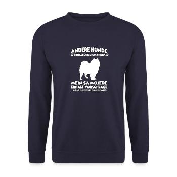 Funny Dog Training Motif Samoyed Dog Owner - Unisex Sweatshirt - navy - Front - Alina (178cm) & Michal (187cm)
