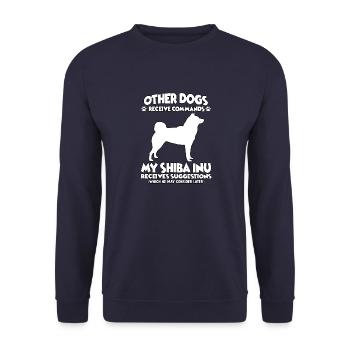 Funny dog training motive Shiba Inu dog ownership - Unisex Sweatshirt - navy - Front - Alina (178cm) & Michal (187cm)