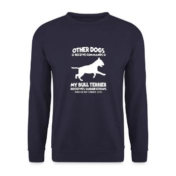 Drôle d’éducation canine Bull Terrier Propriétaire de chien - Sweat-shirt Unisexe - marine - Devant - Alina (178cm) & Michal (187cm)