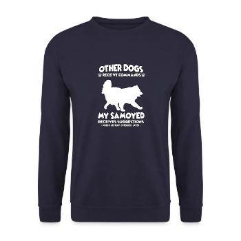 Funny dog training motive Samoyed dog ownership - Unisex Sweatshirt - navy - Front - Alina (178cm) & Michal (187cm)