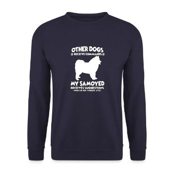 Lustige Samojeden-Hundeerziehung Hundehalter - Unisex Pullover - Navy - Vorne - Alina (178cm) & Michal (187cm)