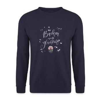 Backen macht glücklich - Unisex Pullover - Navy - Vorne - Alina (178cm) & Michal (187cm)