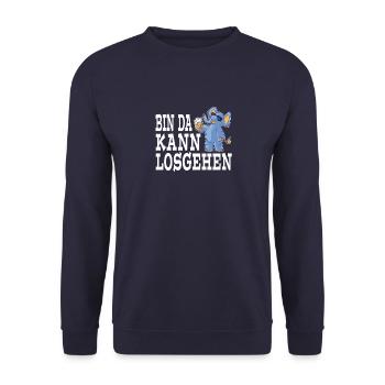 Bin da Kann losgehen Durstiger blauer Elefephant - Unisex Pullover - Navy - Vorne - Alina (178cm) & Michal (187cm)