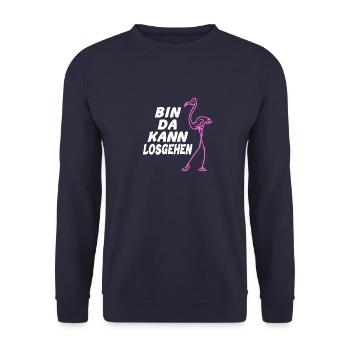 Bin da kann losgehen cooler & niedlicher Flamingo - Unisex Pullover - Navy - Vorne - Alina (178cm) & Michal (187cm)
