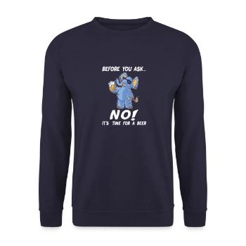 Before You Ask... NO! Durstiger blauer Elefephant - Unisex Pullover - Navy - Vorne - Alina (178cm) & Michal (187cm)