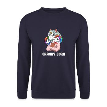 Oma Einhorn - Oma-Enkel-Kostüm - Unisex Pullover - Navy - Vorne - Alina (178cm) & Michal (187cm)