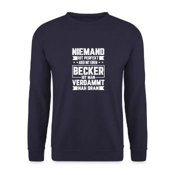 Becker Niemand ist Perfekt Geschenkidee - Unisex Pullover - Navy - Vorne - Alina (178cm) & Michal (187cm)